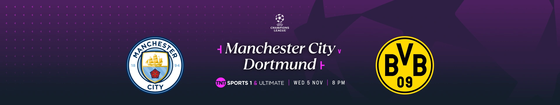 Manchester City versus Borussia Dortmund – 8:00pm - TNT Sports 1- Wednesday 5 November 2025